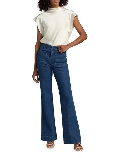 TANYA TAYLOR Women's Nicole Stretch-Denim Flare Pants - Classic Indigo Blue - Size 12 | Thumbnail 2