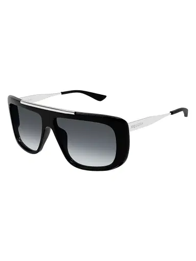 Alexander McQueen Men's 60MM Navigator Sunglasses - Black Silver Black | Thumbnail 1 Alexander McQueen Men's 60MM Navigator Sunglasses - Black Silver Black | Thumbnail 1