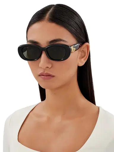 Gucci Women's GG Bag 53MM Oval Sunglasses - Black Gold Black | Thumbnail 2