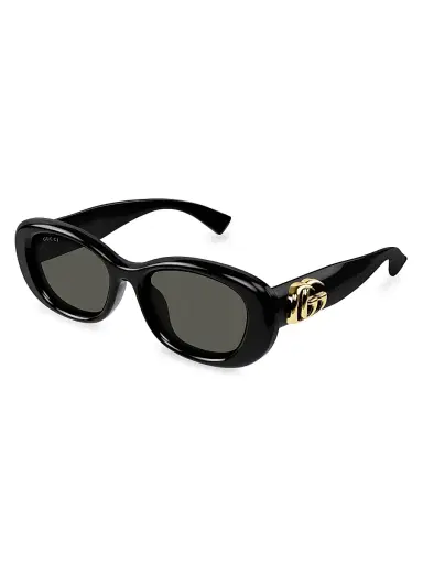 Gucci Women's GG Bag 53MM Oval Sunglasses - Black Gold Black | Thumbnail 1