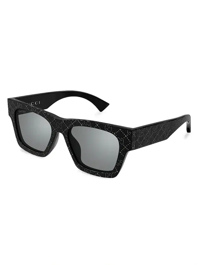 Gucci Women's  Miami Crystal-Embellished ssima 52MM Squared Sunglasses - Black Silver