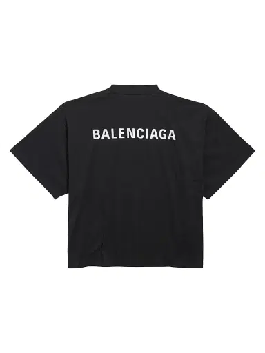 Balenciaga Women's Back Cropped T-Shirt - Black White - Size XL | Thumbnail 2