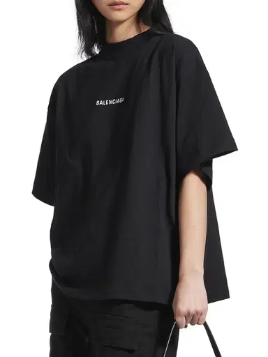 Balenciaga Women's Back Cropped T-Shirt - Black White - Size XL | Thumbnail 3