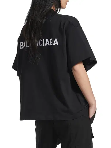 Balenciaga Women's Back Cropped T-Shirt - Black White - Size XL | Thumbnail 4