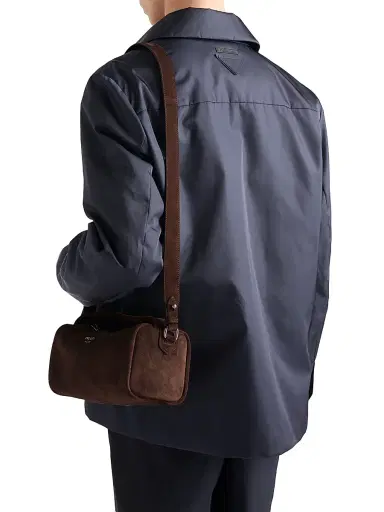 Prada Men's Suede Leather Shoulder Bag - Dark Brown | Thumbnail 2