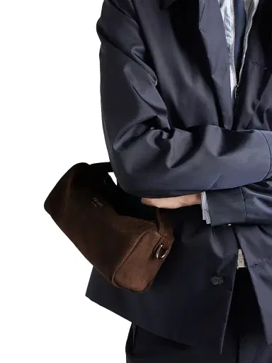 Prada Men's Suede Leather Shoulder Bag - Dark Brown | Thumbnail 3