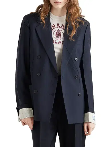 Prada Women's Double-Breasted Kid Mohair Jacket - Blue - Size 8 | Thumbnail 2