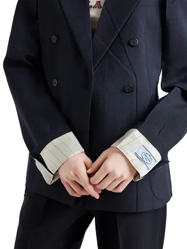 Prada Women's Double-Breasted Kid Mohair Jacket - Blue - Size 8 | Thumbnail 5