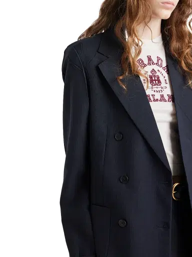 Prada Women's Double-Breasted Kid Mohair Jacket - Blue - Size 8 | Thumbnail 6