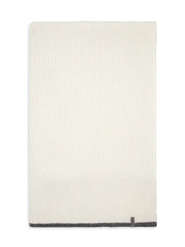 Women's Cashmere English Rib Knit Scarf with Monili - Fog