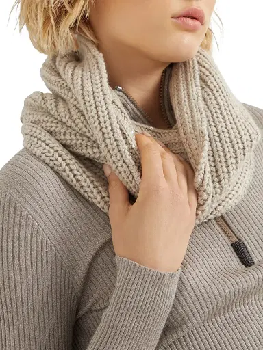Brunello Cucinelli Women's Cashmere and Silk Dazzling Rib Knit Neck Warmer - Lignite | Thumbnail 4 Brunello Cucinelli Women's Cashmere and Silk Dazzling Rib Knit Neck Warmer - Lignite | Thumbnail 4