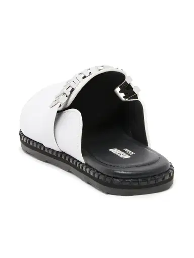 MOSCHINO Women's Sporty Logo-Accented Leather Mules - White - Size 11 | Thumbnail 3 MOSCHINO Women's Sporty Logo-Accented Leather Mules - White - Size 11 | Thumbnail 3