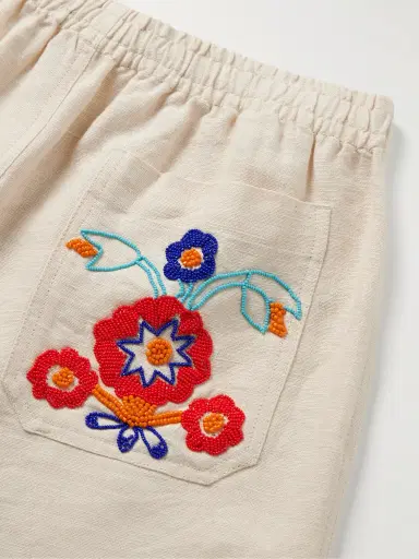 BODE Garden Party Straight-Leg Bead-Embellished Linen Shorts - Men | Thumbnail 5