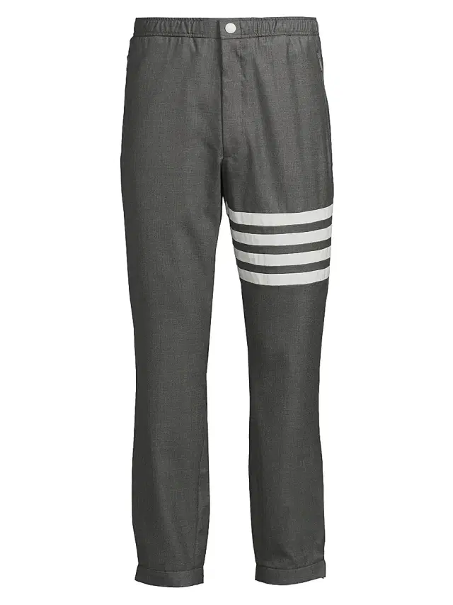Thom Browne Men's Striped Snap-Front Elasticized Track Trousers - Medium Grey