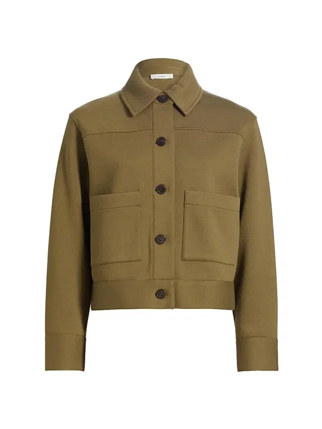 Vince Women's Button-Front Crop Jacket - Dark Olive Stone