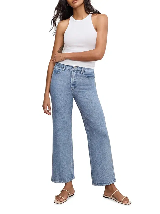 Good American Women's Soft Tech Good Skate Wide Crop Jeans - Indigo