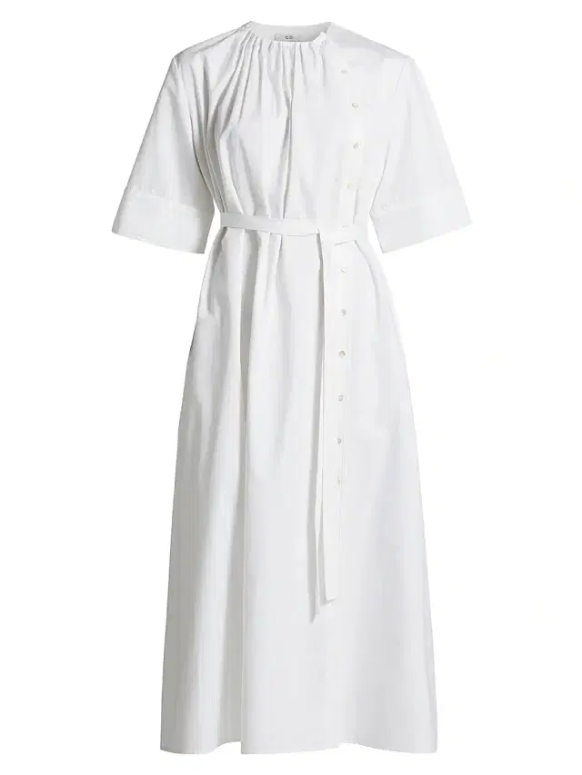 Co Women's Gathered Belted tton Midi-Dress - Optic White
