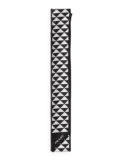 Prada Women's Long Skinny Printed Silk Twill Rectangular Scarf - Black | Thumbnail 1