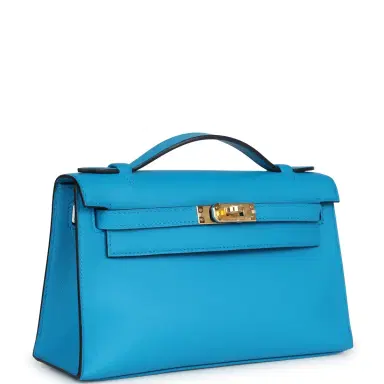 HERMÈS Hermes Kelly Pochette Bleu Frida Swift Gold Hardware | Thumbnail 2 HERMÈS Hermes Kelly Pochette Bleu Frida Swift Gold Hardware | Thumbnail 2