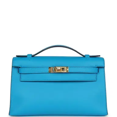 HERMÈS Hermes Kelly Pochette Bleu Frida Swift Gold Hardware | Thumbnail 1 HERMÈS Hermes Kelly Pochette Bleu Frida Swift Gold Hardware | Thumbnail 1