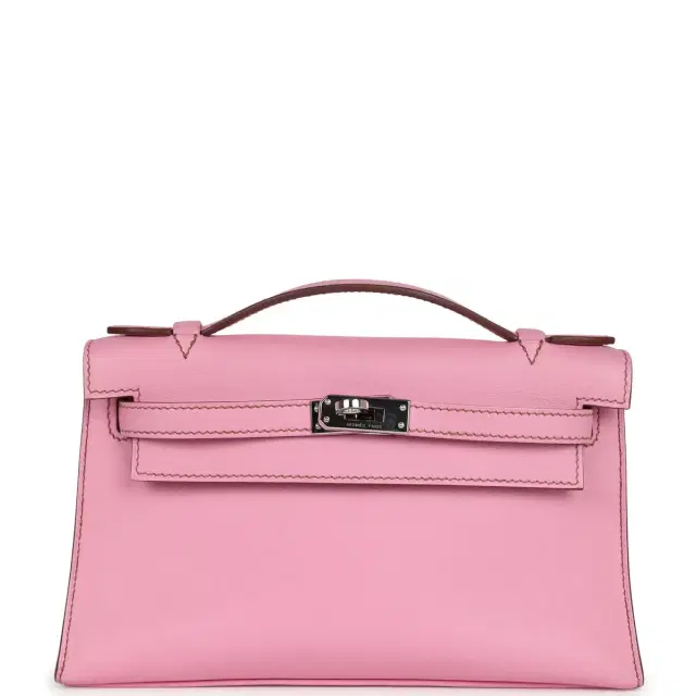 hermes Pre-owned Hermes Kelly Pochette Bubblegum Swift Palladium Hardware
