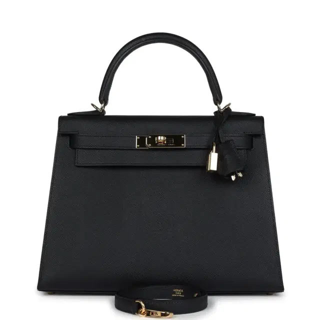 hermes Pre-owned Hermes Kelly Sellier 28 Black Epsom Permabrass Hardware