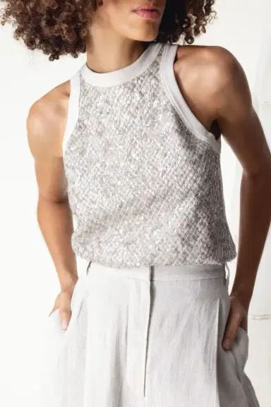 Brunello Cucinelli DAZZLING EMBROIDERY TANK - WARM WHITE | Thumbnail 2