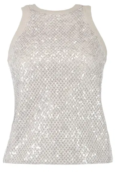 Brunello Cucinelli DAZZLING EMBROIDERY TANK - WARM WHITE | Thumbnail 1