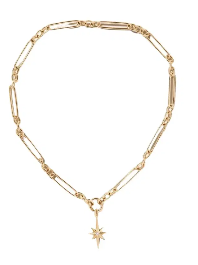 Fluted Star Trombone Link 14-karat Recycled Gold Diamond Necklace