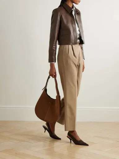Nour Hammour Bleeker Cropped Paneled Leather Jacket | Thumbnail 2