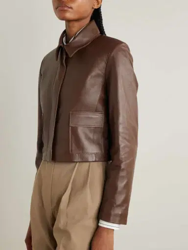 Nour Hammour Bleeker Cropped Paneled Leather Jacket | Thumbnail 3