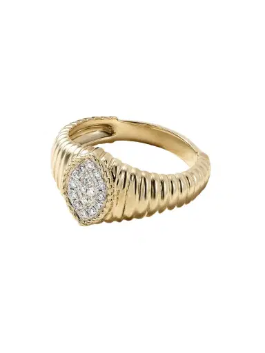 Yvonne Léon Baby Chevalière Marquise Berlingot 9-karat Gold Diamond Signet Ring | Thumbnail 1