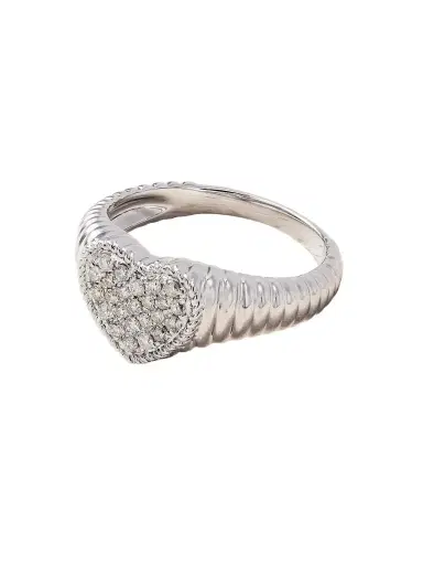 Yvonne Léon Baby Chevalière Coeur Berlingot 9-karat White Gold Diamond Signet Ring | Thumbnail 1
