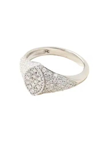 Yvonne Léon Baby Chevalière Marquise 9-karat White Gold Diamond Signet Ring | Thumbnail 1