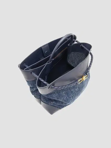 Bottega Veneta Women's Large Andiamo Denim Bouclé Tote Bag - Navy White | Thumbnail 3