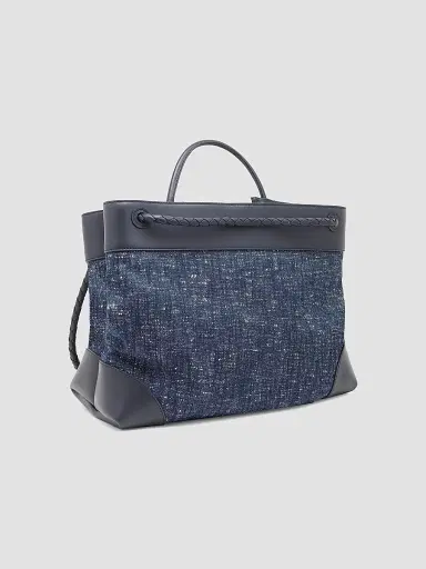 Bottega Veneta Women's Large Andiamo Denim Bouclé Tote Bag - Navy White | Thumbnail 4