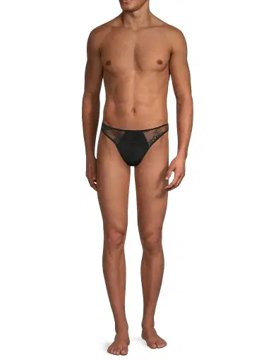 Fleur du Mal Men's Bouquet Sheer Floral Lace Thong - Black - Size XL | Thumbnail 2