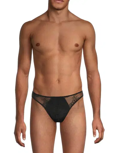 Fleur du Mal Men's Bouquet Sheer Floral Lace Thong - Black - Size XL | Thumbnail 3