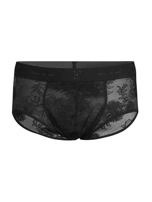 Men's Bouquet Sheer Floral Lace Brief - Black
