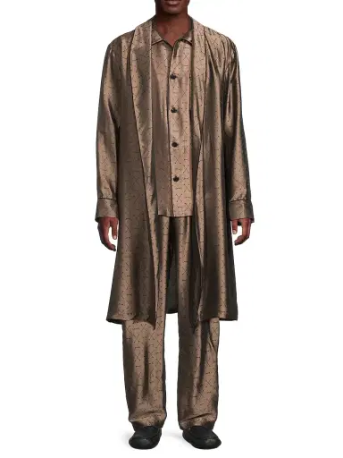 Fleur du Mal Men's Jacquard Silk-Blend Button-Front Pajama Shirt | Thumbnail 2 Fleur du Mal Men's Jacquard Silk-Blend Button-Front Pajama Shirt | Thumbnail 2