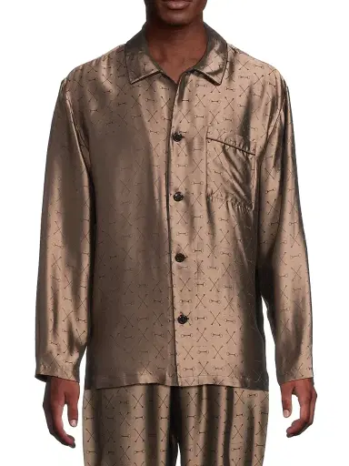 Fleur du Mal Men's Jacquard Silk-Blend Button-Front Pajama Shirt | Thumbnail 3 Fleur du Mal Men's Jacquard Silk-Blend Button-Front Pajama Shirt | Thumbnail 3