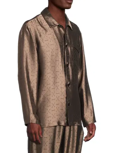 Fleur du Mal Men's Jacquard Silk-Blend Button-Front Pajama Shirt | Thumbnail 4 Fleur du Mal Men's Jacquard Silk-Blend Button-Front Pajama Shirt | Thumbnail 4