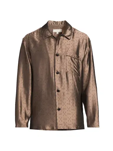 Fleur du Mal Men's Jacquard Silk-Blend Button-Front Pajama Shirt | Thumbnail 1 Fleur du Mal Men's Jacquard Silk-Blend Button-Front Pajama Shirt | Thumbnail 1