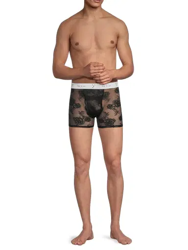 Fleur du Mal Men's Floral Bouquet Lace Boxer Brief - Black - Size XL | Thumbnail 2