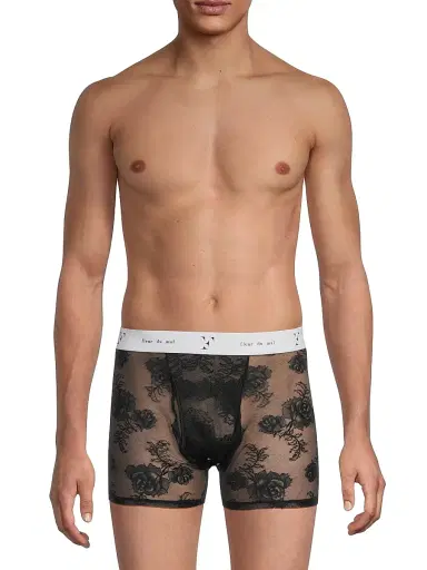 Fleur du Mal Men's Floral Bouquet Lace Boxer Brief - Black - Size XL | Thumbnail 3