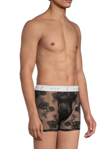Fleur du Mal Men's Floral Bouquet Lace Boxer Brief - Black - Size XL | Thumbnail 4