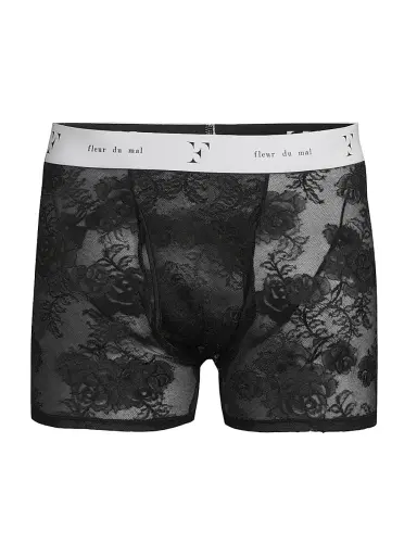 Fleur du Mal Men's Floral Bouquet Lace Boxer Brief - Black - Size XL | Thumbnail 1