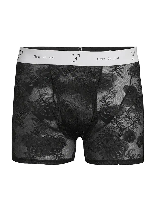 Men's Floral Bouquet Lace Boxer Brief - Black