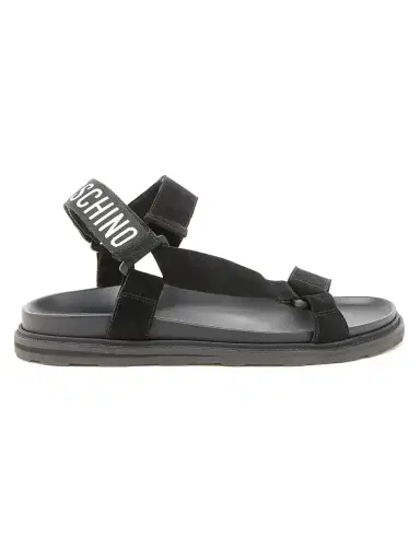MOSCHINO Men's Logo Sporty Leather Sandals - Black - Size 8 | Thumbnail 1 MOSCHINO Men's Logo Sporty Leather Sandals - Black - Size 8 | Thumbnail 1