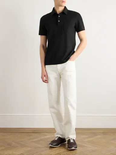 Zegna Slim-Fit Leather-Trimmed Cotton-Piqué Polo Shirt - Men | Thumbnail 2 Zegna Slim-Fit Leather-Trimmed Cotton-Piqué Polo Shirt - Men | Thumbnail 2